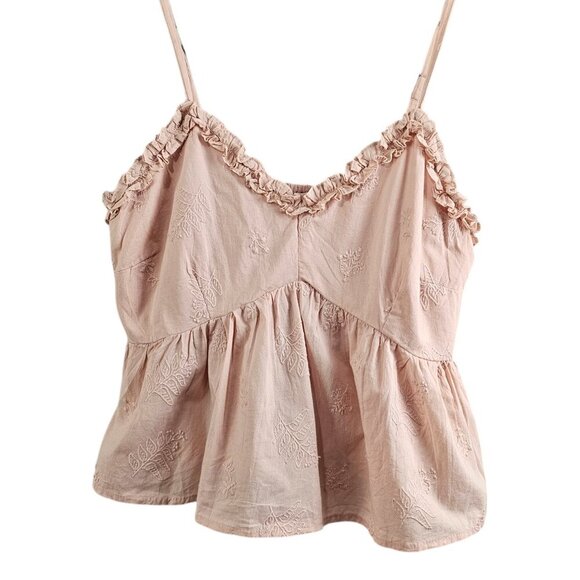 Japna Tops - Japna Embroidered Ruffle New Peplum Cami Blush Pink Baby Doll Tank Top